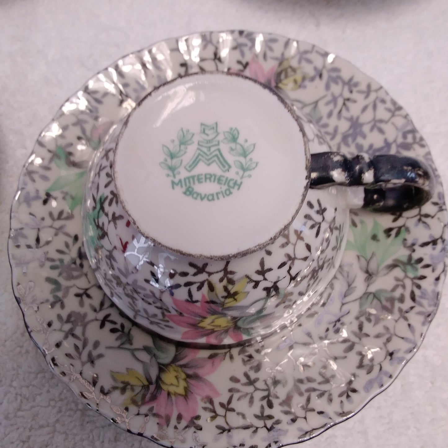 Rare Vintage - 29 Piece Scalloped Pastelfloral Platinum Chintz Tea Set MIT56 by Mitterteich