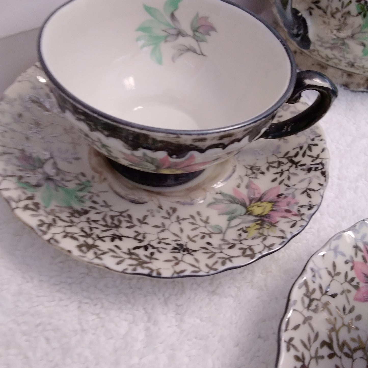 Rare Vintage - 29 Piece Scalloped Pastelfloral Platinum Chintz Tea Set MIT56 by Mitterteich