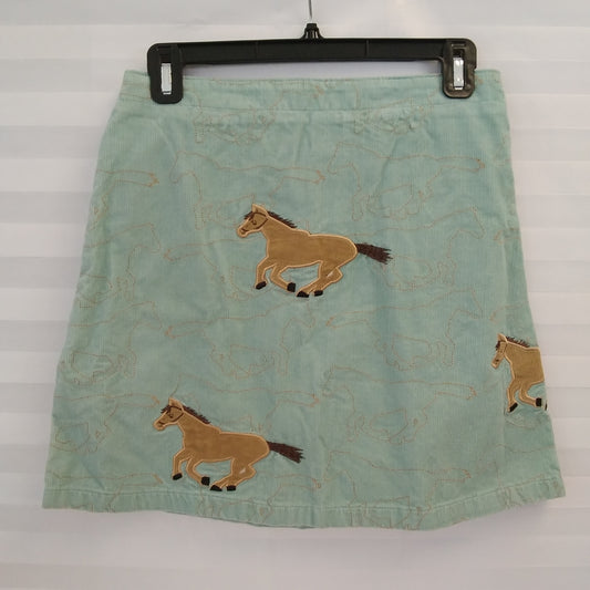 LANDS' END Pale Blue Corduroy Horse Embroidered Skirt - Youth 14