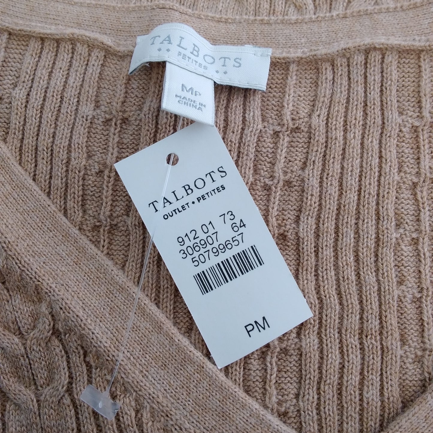 NWT - Talbots Petites Brown Lightweight Cableknit V-Neck Sweater - Size: M