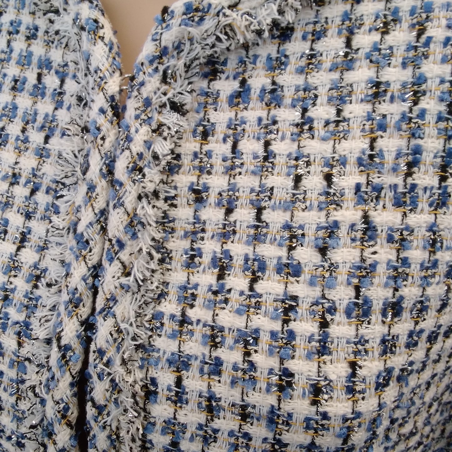 NWT - Ann Taylor Blue White Shimmer Fringed Tweed Jacket - 8