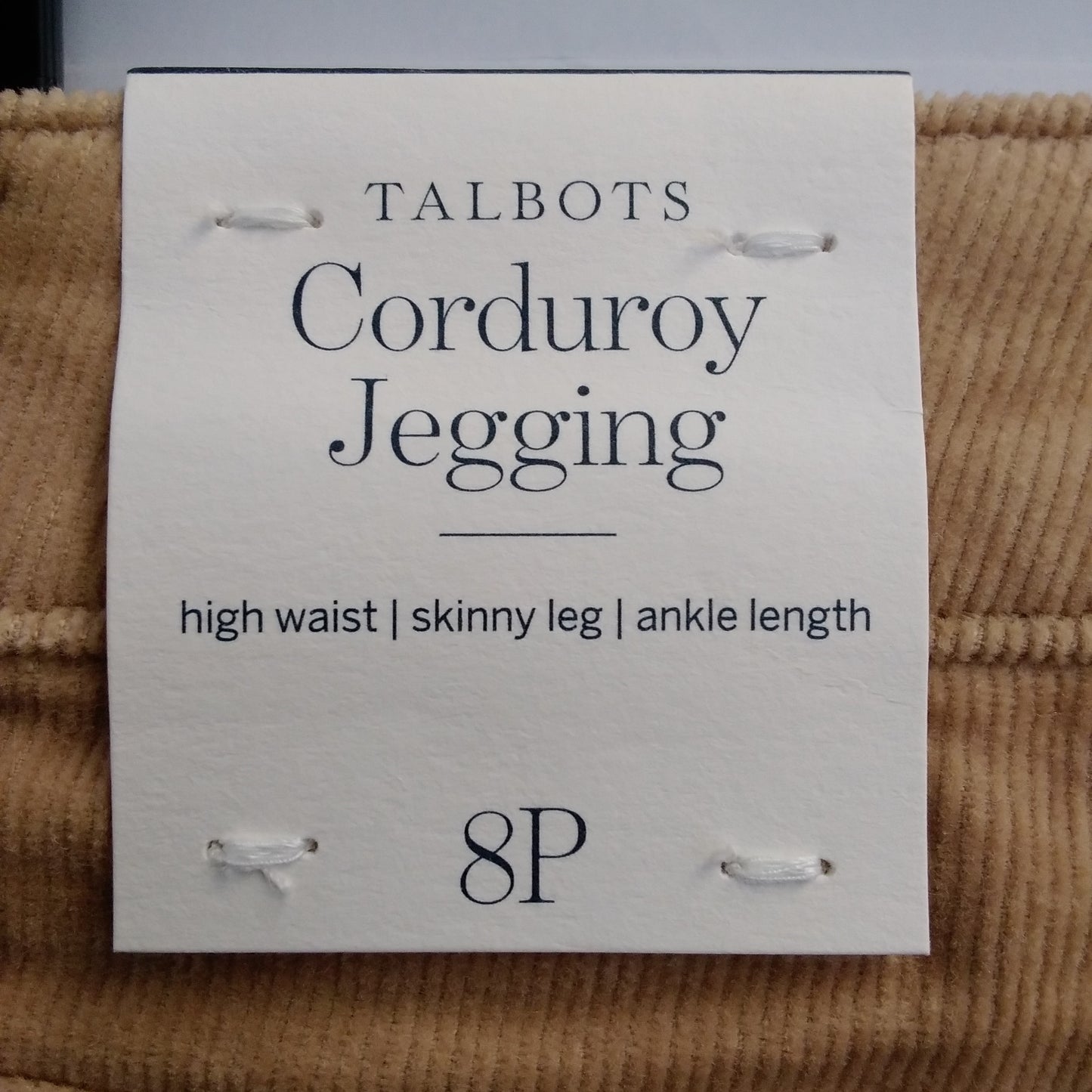 NWT - Talbots Women's Petite Tan Corduroy Jegging - Size: 8P