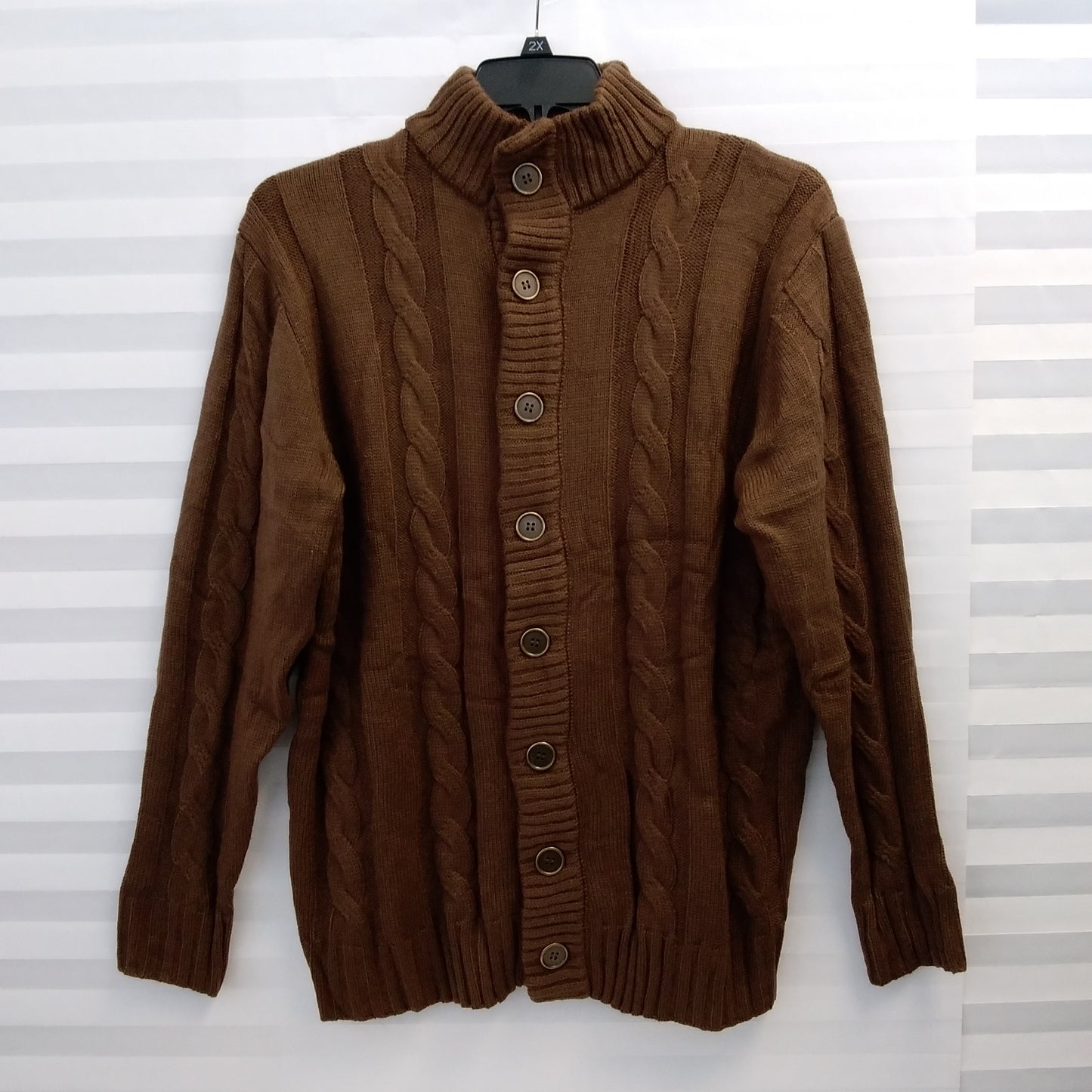 Paul Jones brown Stand Collar Cable Knit Cardigan Sweater - L