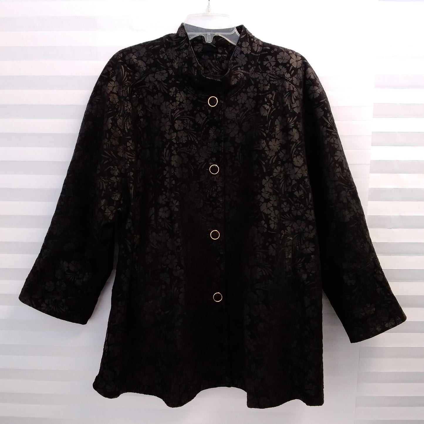 Bally Women's Black Suede Leather Floral Button Front Jacket - Size: 38 (US 6)
