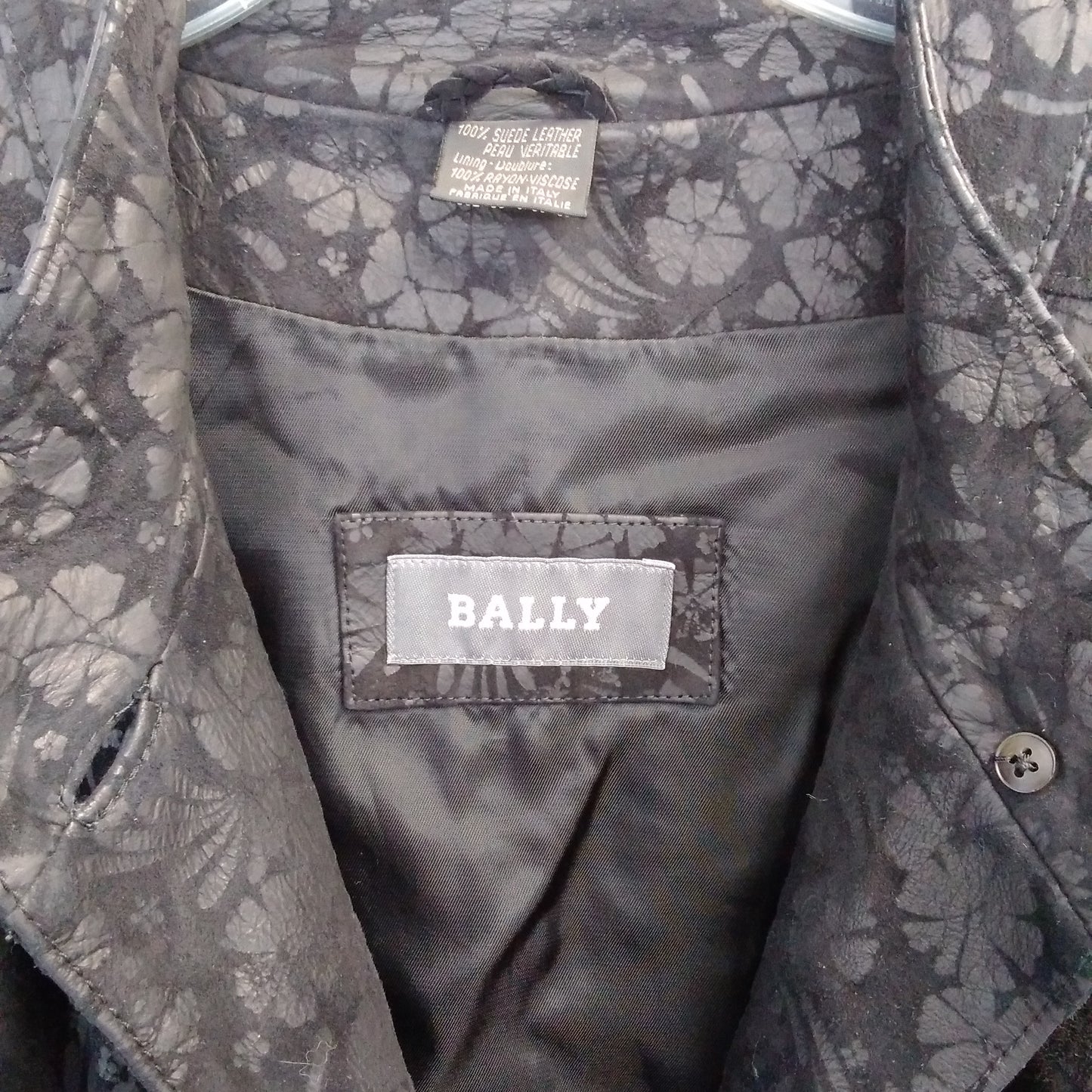 Bally Women's Black Suede Leather Floral Button Front Jacket - Size: 38 (US 6)
