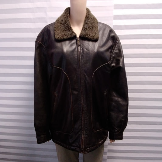 Perry Ellis Brown Leather Coat Jacket - L