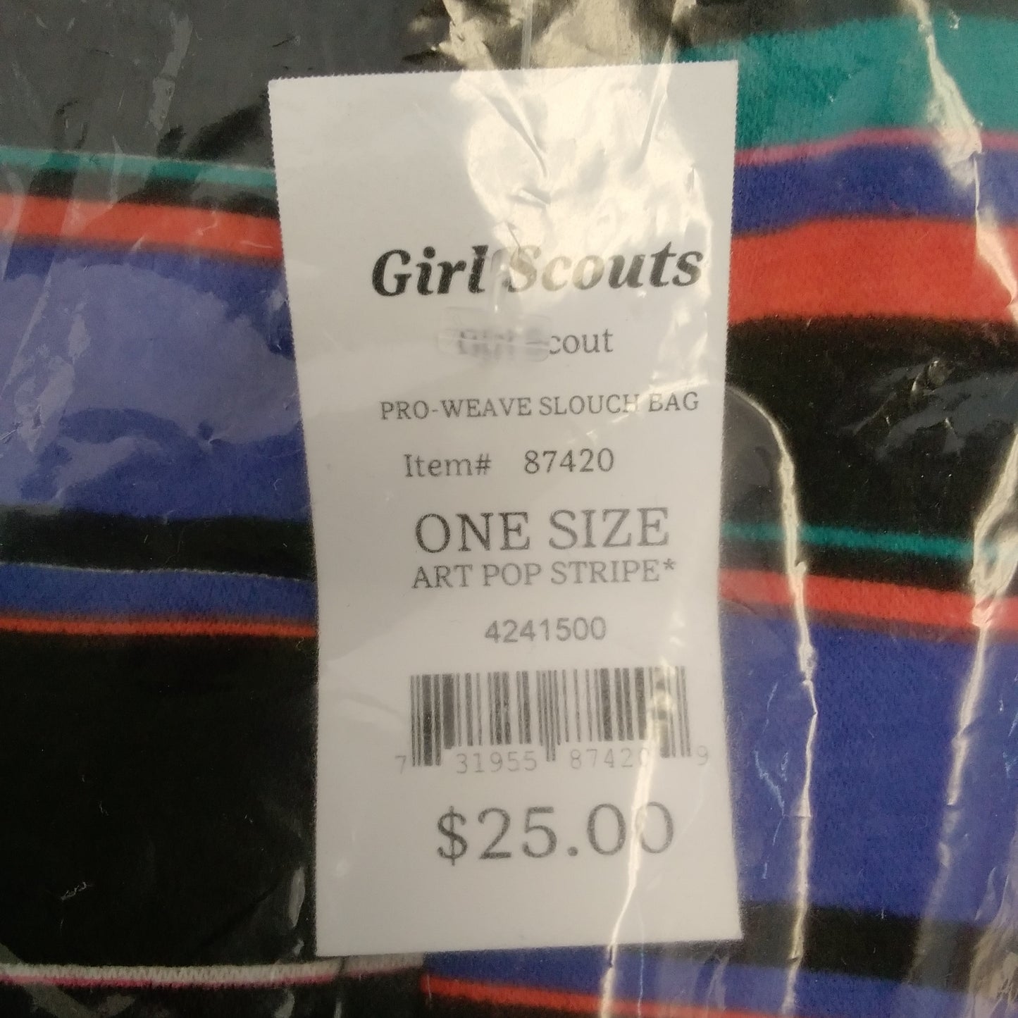 NWT - Girl Scouts 'Art Pop Stripe' Pro-Weave Slouch Bag