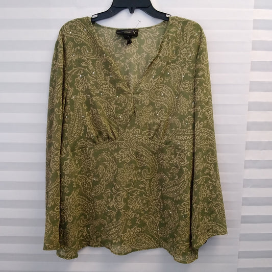 Venezia Green Paisley Decorative Crystals Long Sleeve Blouse - 18/20