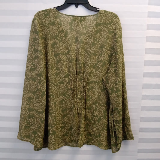 Venezia Green Floral Long Sleeve Blouse with Decorative Crystals - Size: 18/20