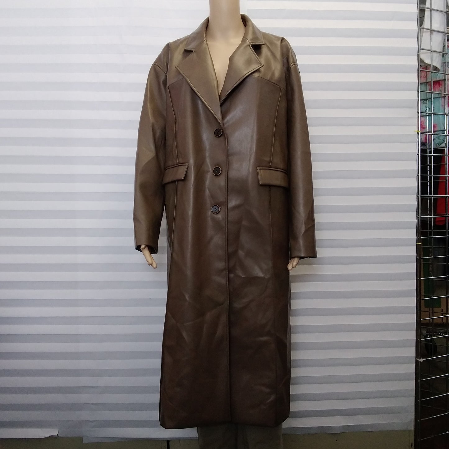 Dept.Anonym Brown Faux Leather Coat with Pinched Pleats - Size M
