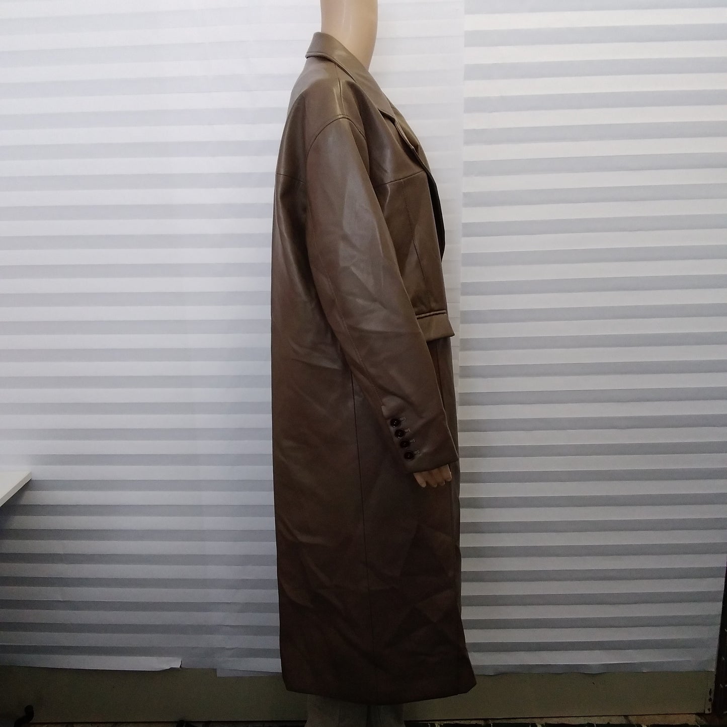 Dept.Anonym Brown Faux Leather Coat with Pinched Pleats - Size M