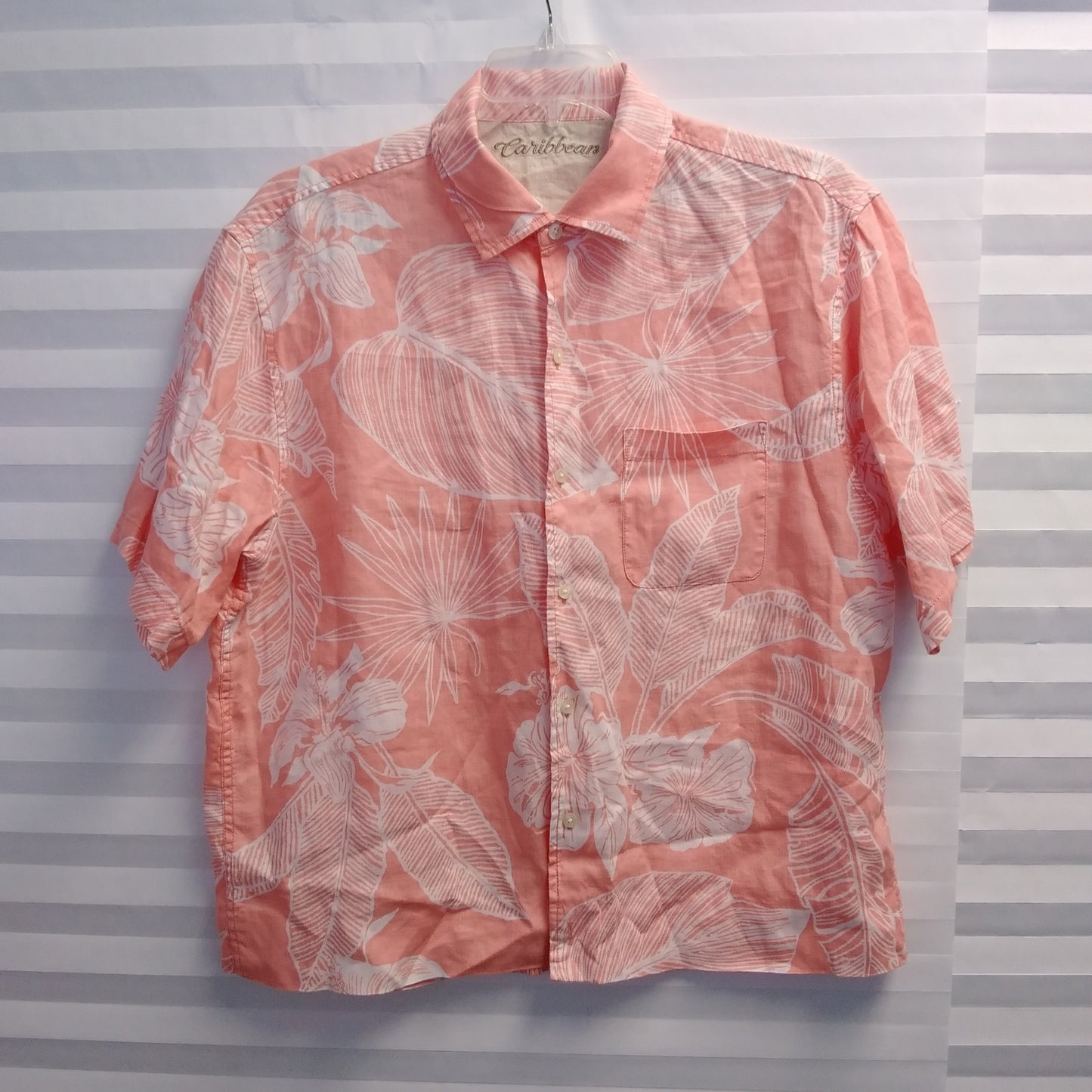 Caribbean Men's Coral 100% Linen Hawaiian Shirt - Size L