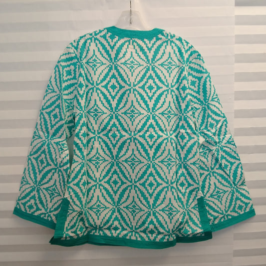 NWT - Tracy Negoshian Teal Print Long Sleeve V-Neck Tunic Top - Size: M