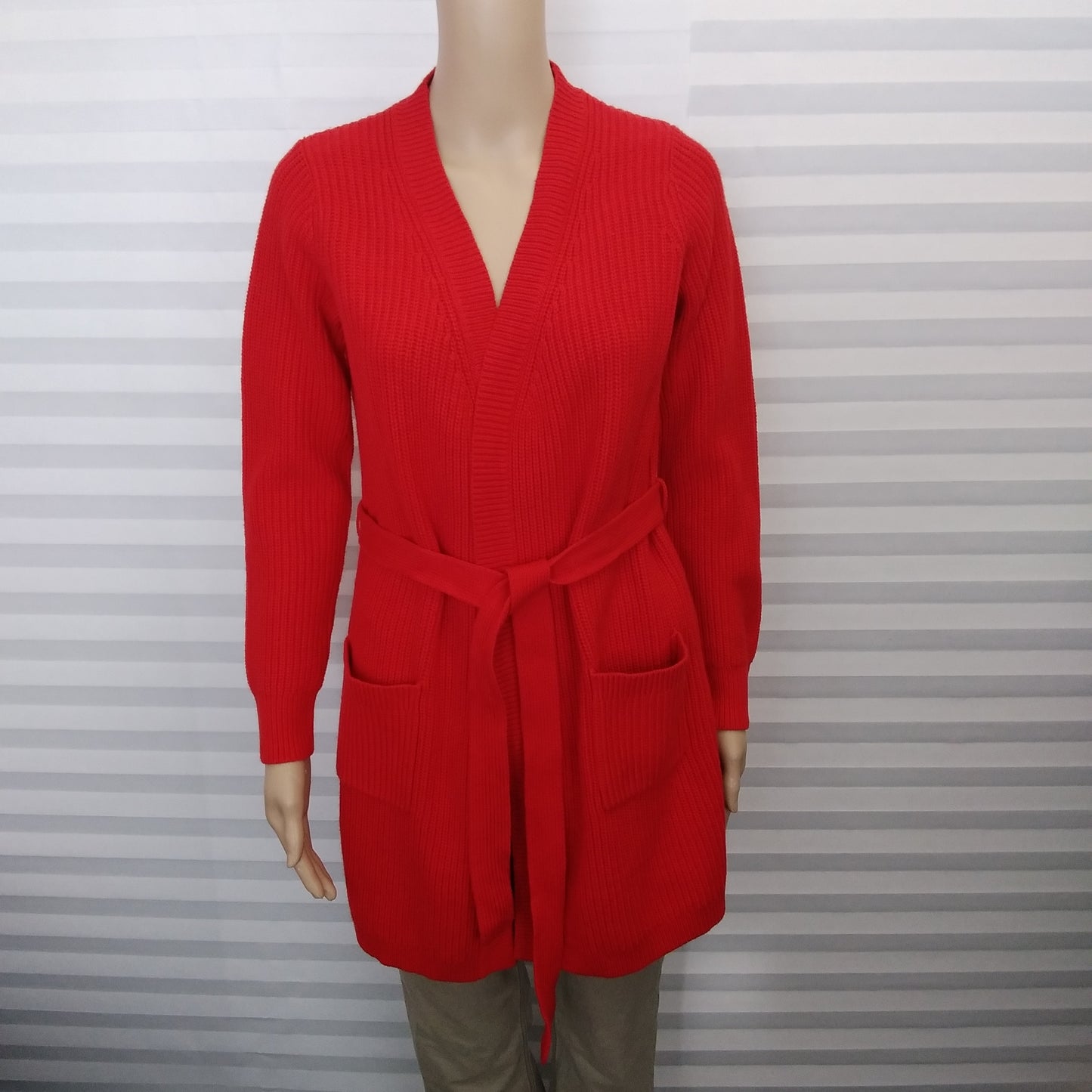 Boden Red Tie-Waist Ribbed Cardigan Sweater - Size S