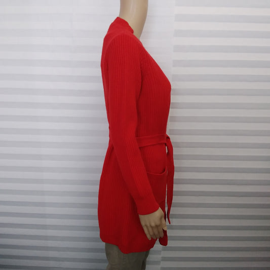 Boden Red Tie-Waist Ribbed Cardigan Sweater - Size S