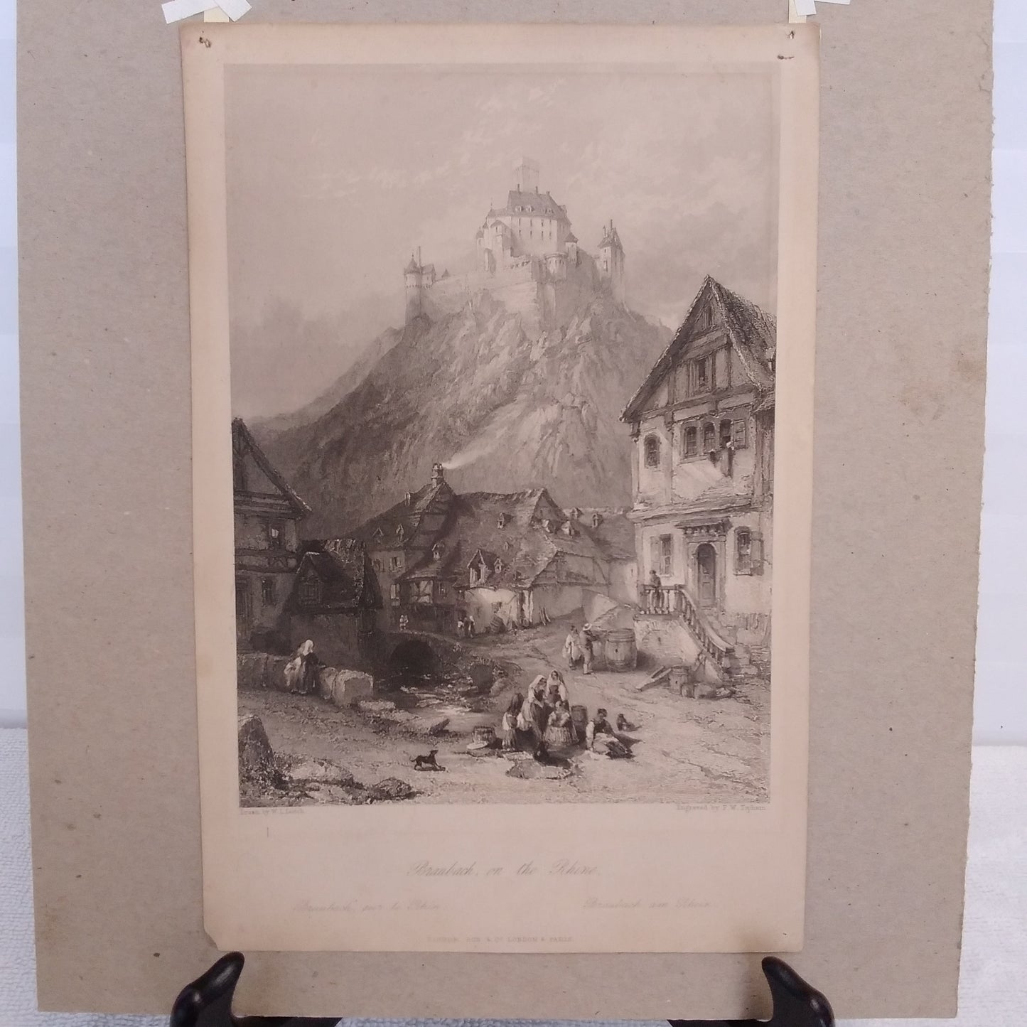 Vintage - Germany "Braubach on the Rhine" 1865 Art Print Engraving