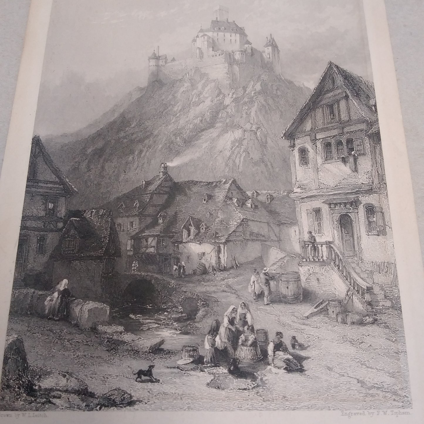 Vintage - Germany "Braubach on the Rhine" 1865 Art Print Engraving