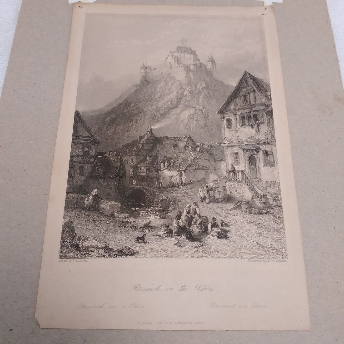 Vintage - Germany "Braubach on the Rhine" 1865 Art Print Engraving