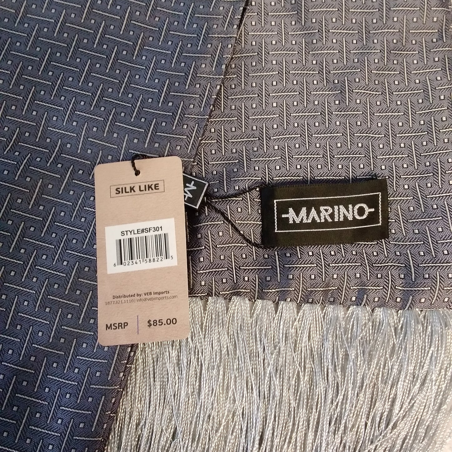 NWT - Marino Avenue Silk Like Gray and Silver Scarf Style #SF301