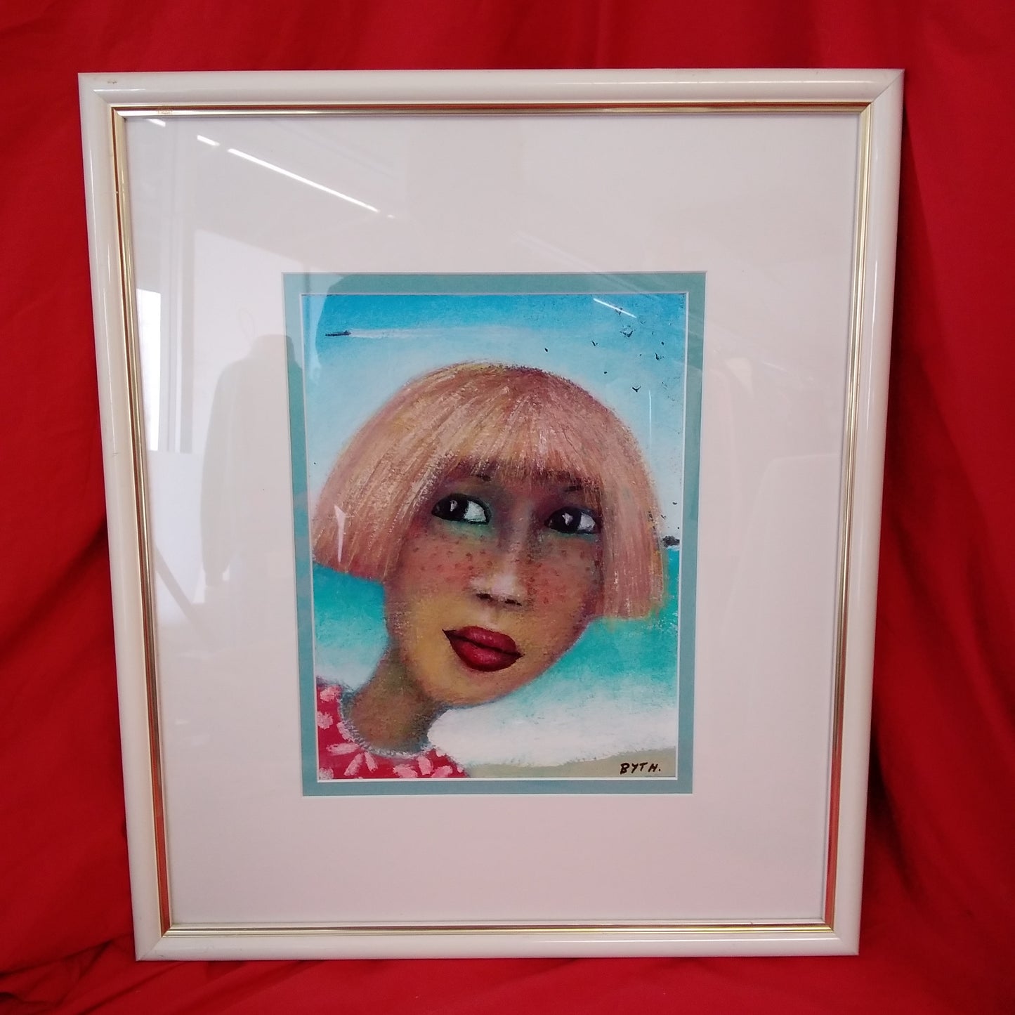 Wonderful Framed Oil Painting of a Lady at the Beach by S. BYTH