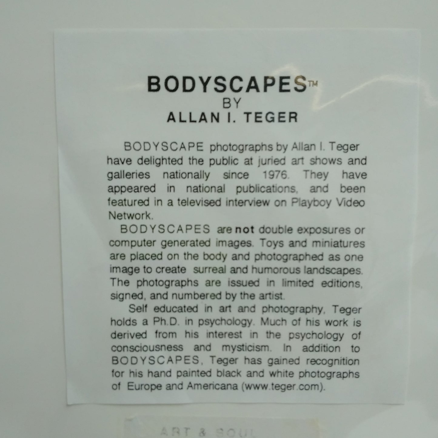 BODYSCAPES by Allan I. Teger "Tee Off" Print Signed by Artist '93 - 12/250