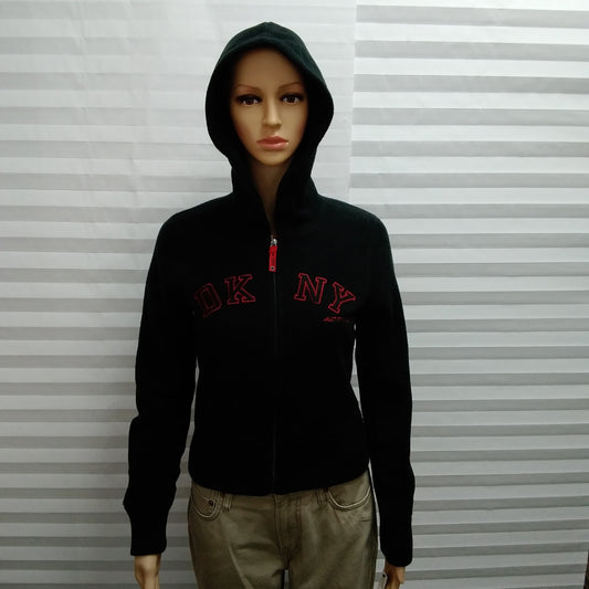 NWT - DKNY Juniors Black Full Zip Fleece Hooded Jacket - Junior M