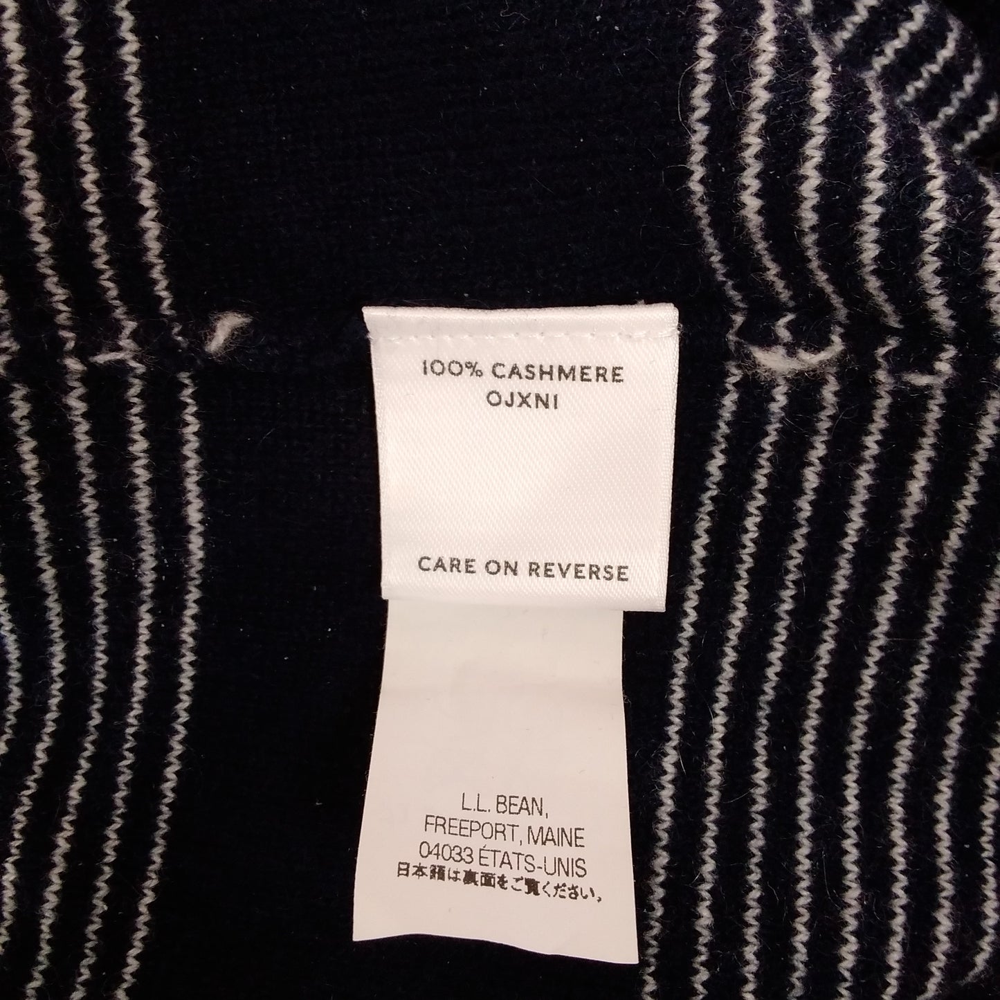 L.L. Bean Navy Blue Stripe Cashmere Turtleneck Sweater - L