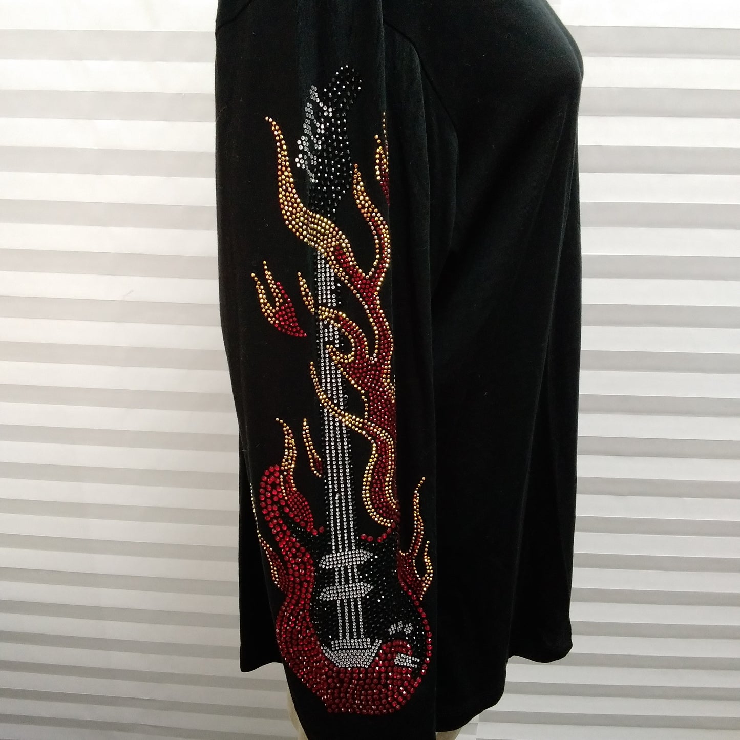 NWT - Emma & Sam Black Guitar Sequined Sleeve Long Sleeve Top - S