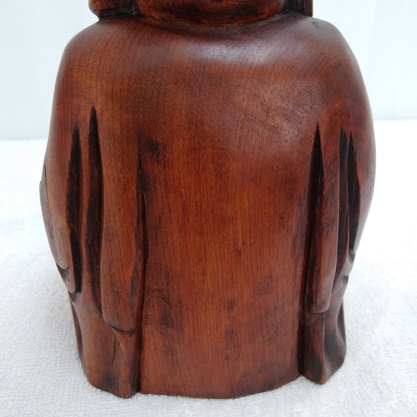 Vintage Hand Carved Wooden Smiling Buddha 8" Figurine (flaw)