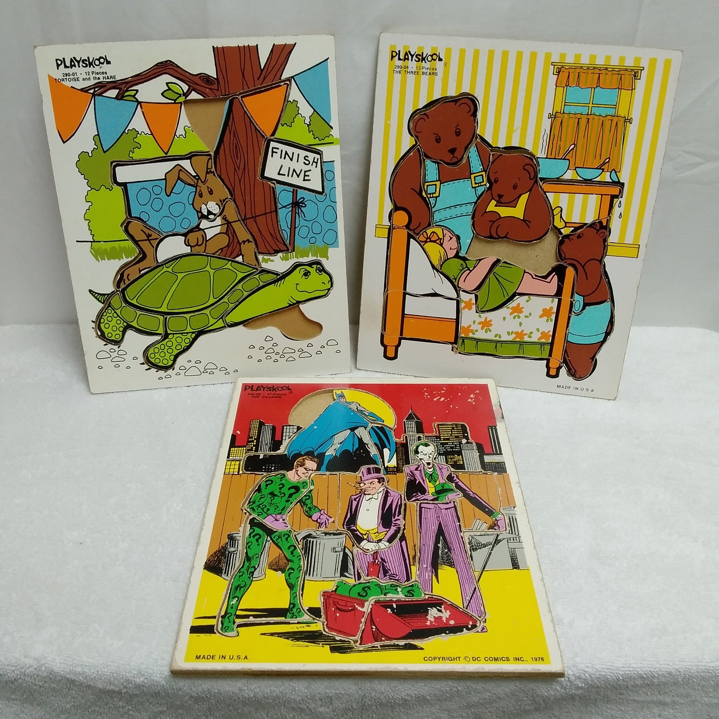 Vintage Playskool Wooden Puzzles - Lot of 3 (each puzzle is missing pieces)