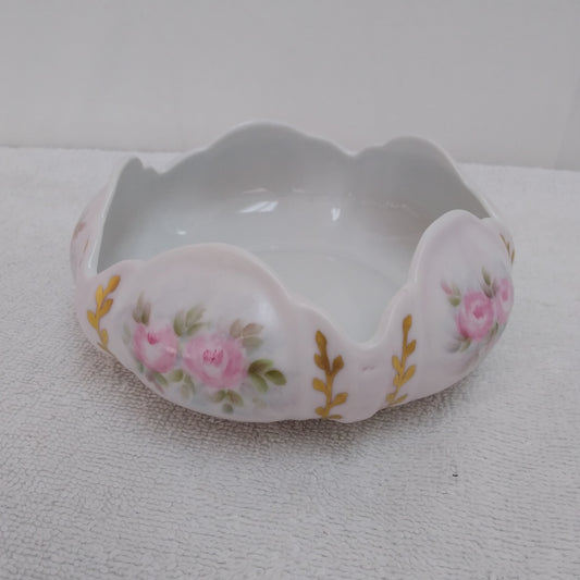 Vintage Floral Scalloped Bowl Hand-Painted by Thelma Joslin