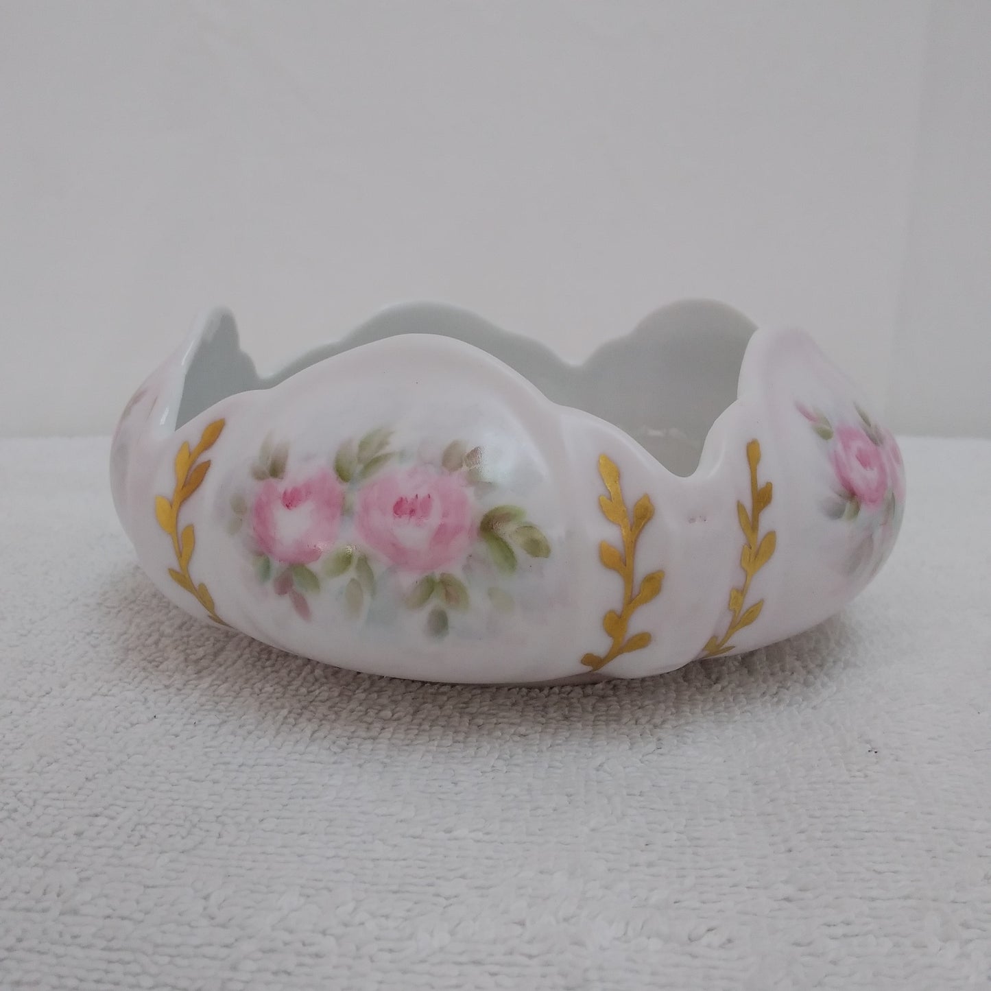 Vintage Floral Scalloped Bowl Hand-Painted by Thelma Joslin