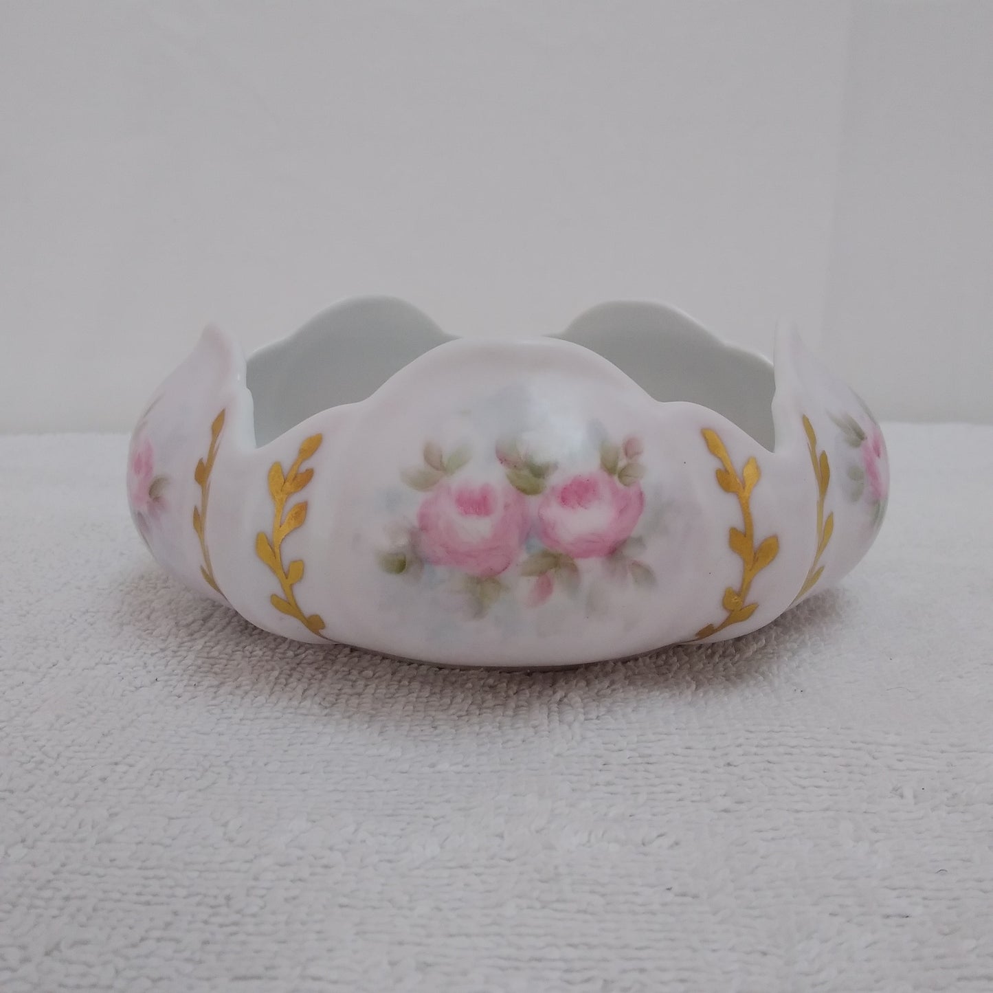 Vintage Floral Scalloped Bowl Hand-Painted by Thelma Joslin