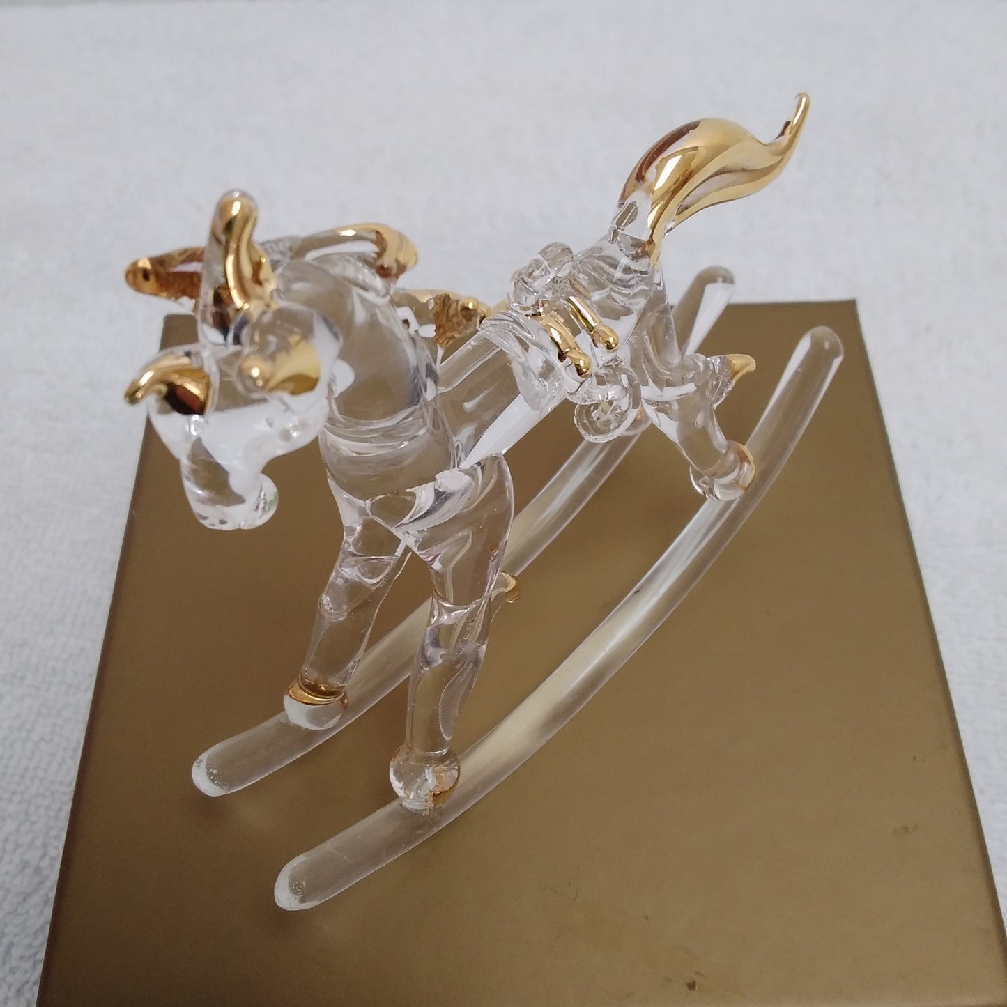 Pier 1 Imports Glass Rocking Horse with Gold Trim Christmas Ornament