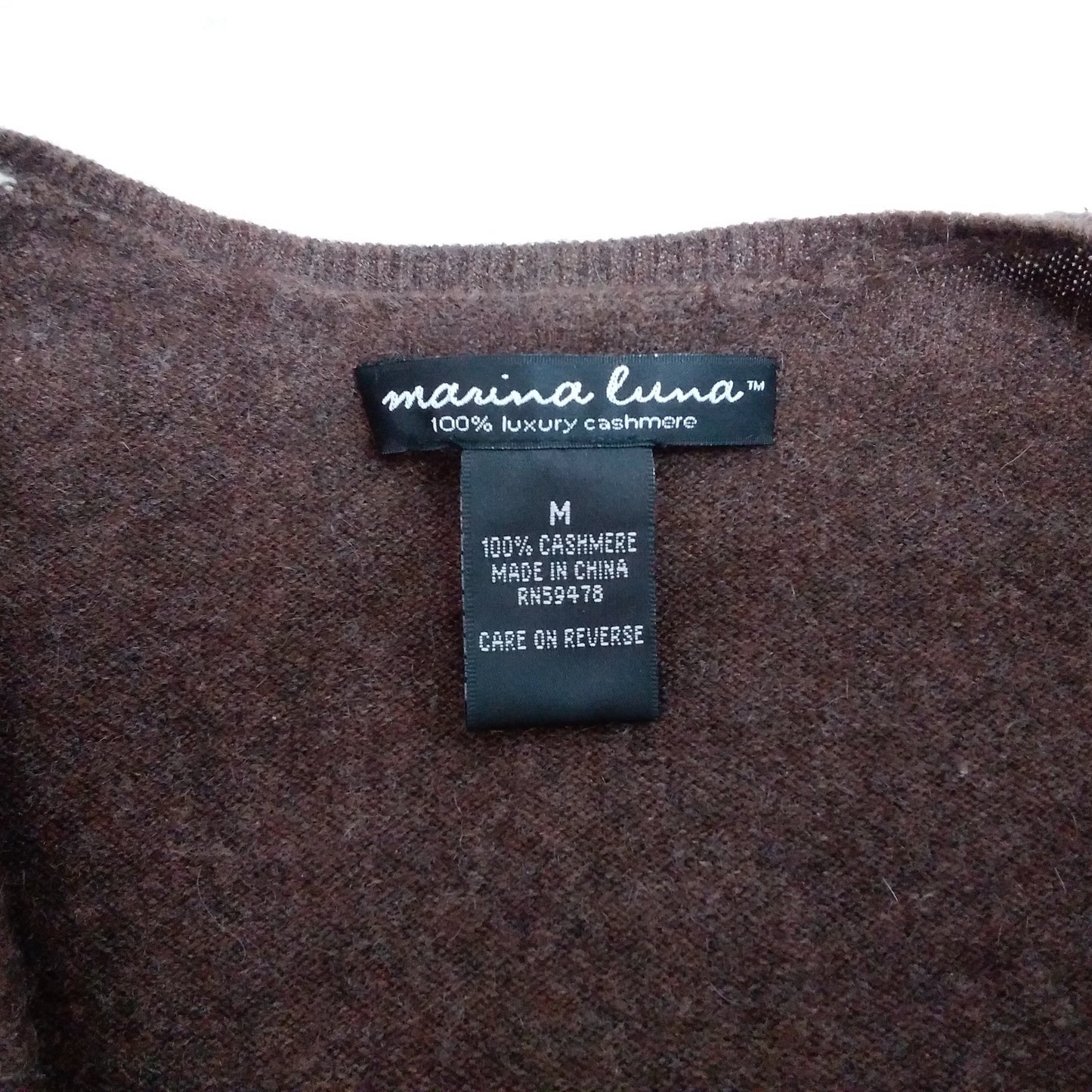 NWOT -- Marina Luna Brown Argyle Cashmere Sweater Cardigan -- M