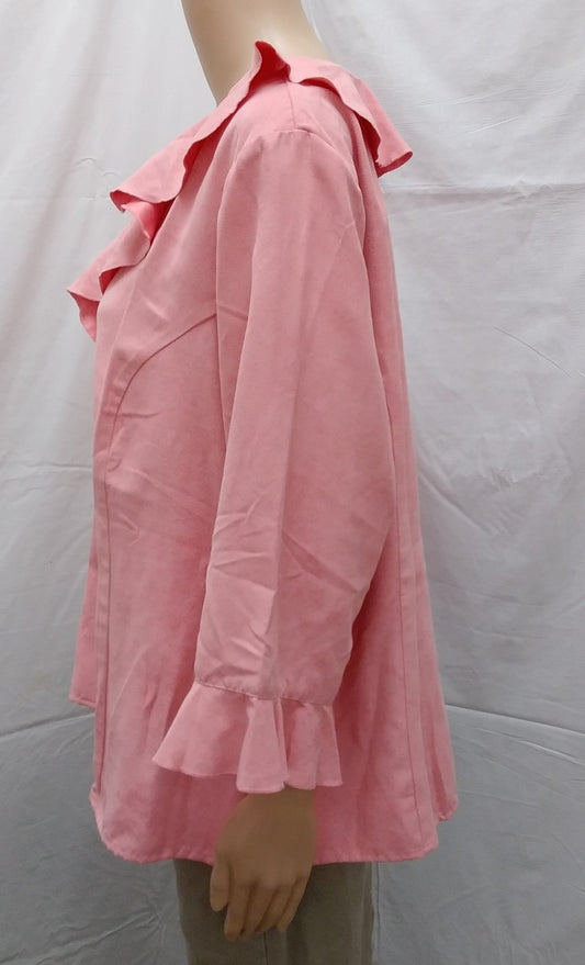 NWT -- Avenue Pink Ruffle V-neck Blouse -- 18/20