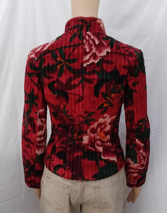VTG - KENZO Paris Burgundy Floral Pattern Bomber Jacket - Size: 36 / S