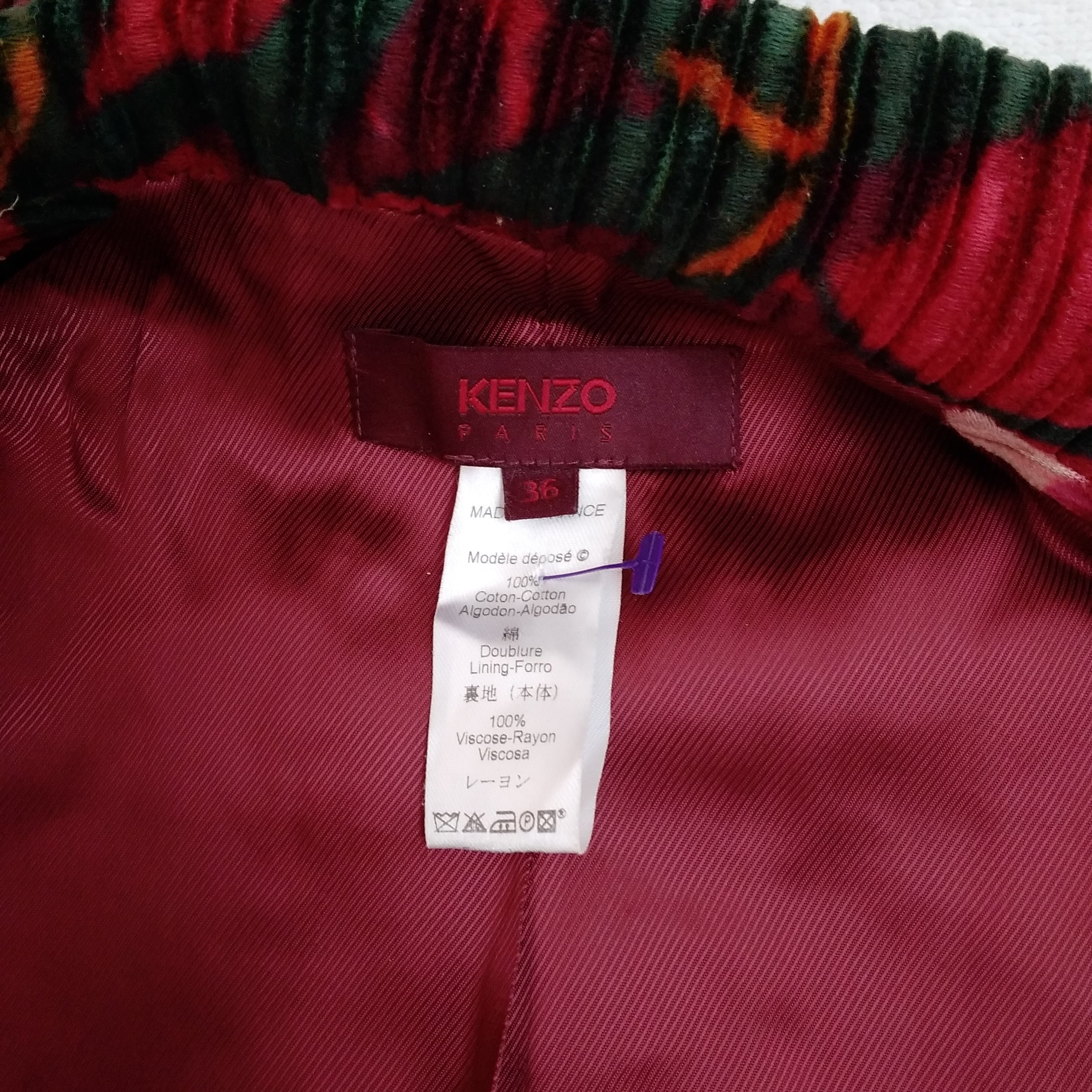 VTG -- KENZO Paris Burgundy Floral Pattern Bomber Jacket -- 36 / S