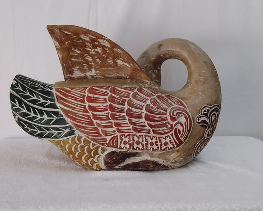Rare Hand Carved, Hand Painted Wooden Goose Sculpture