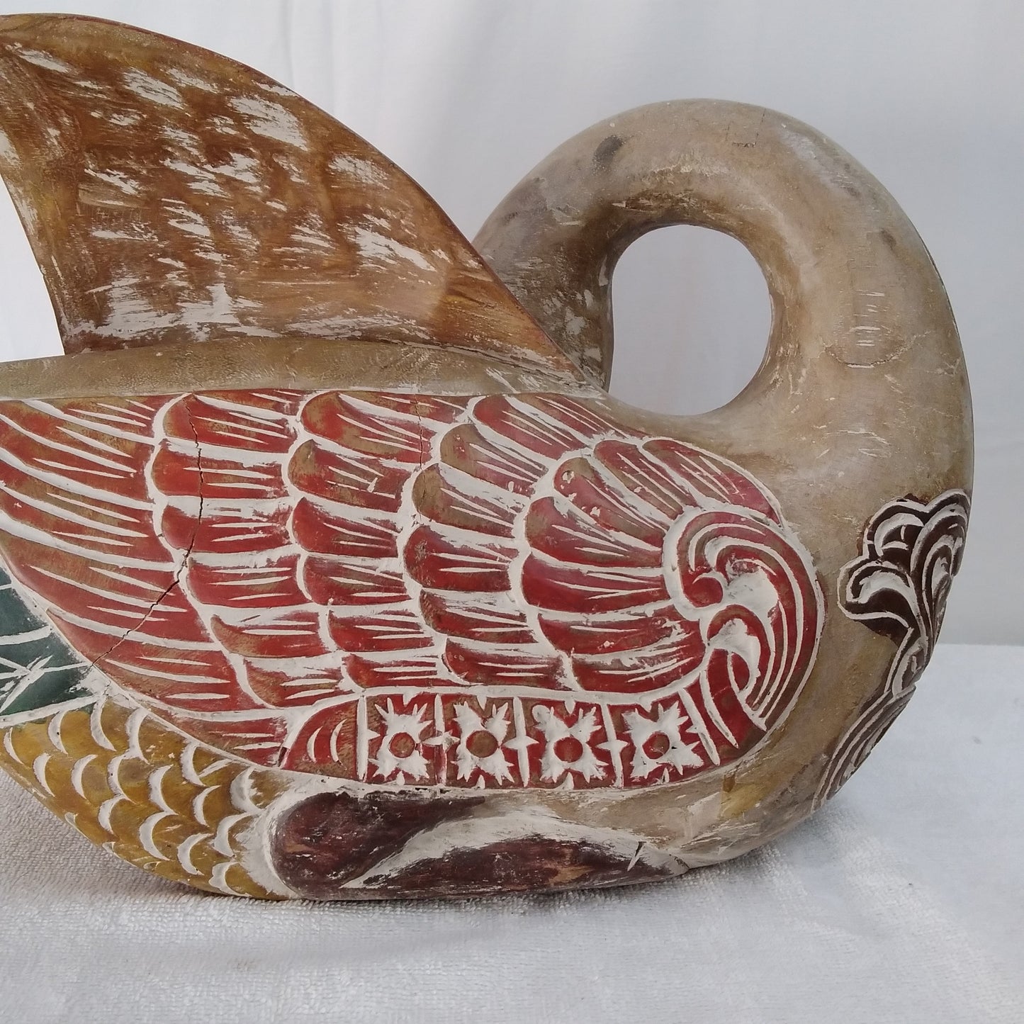 Rare Hand Carved, Hand Painted Wooden Goose Sculpture
