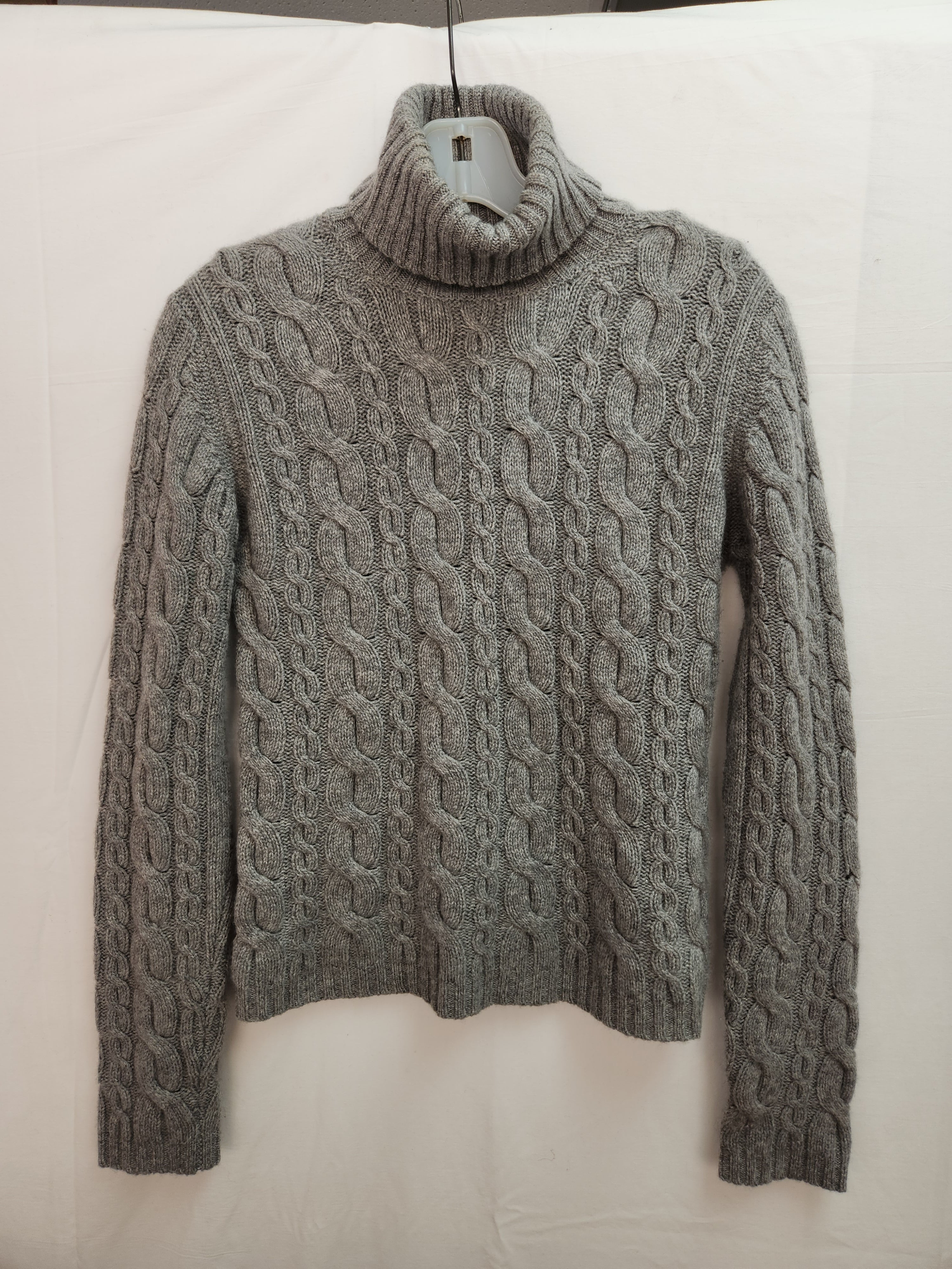 Autumn Cashmere Gray Cable Knit Fisherman Turtleneck Sweater