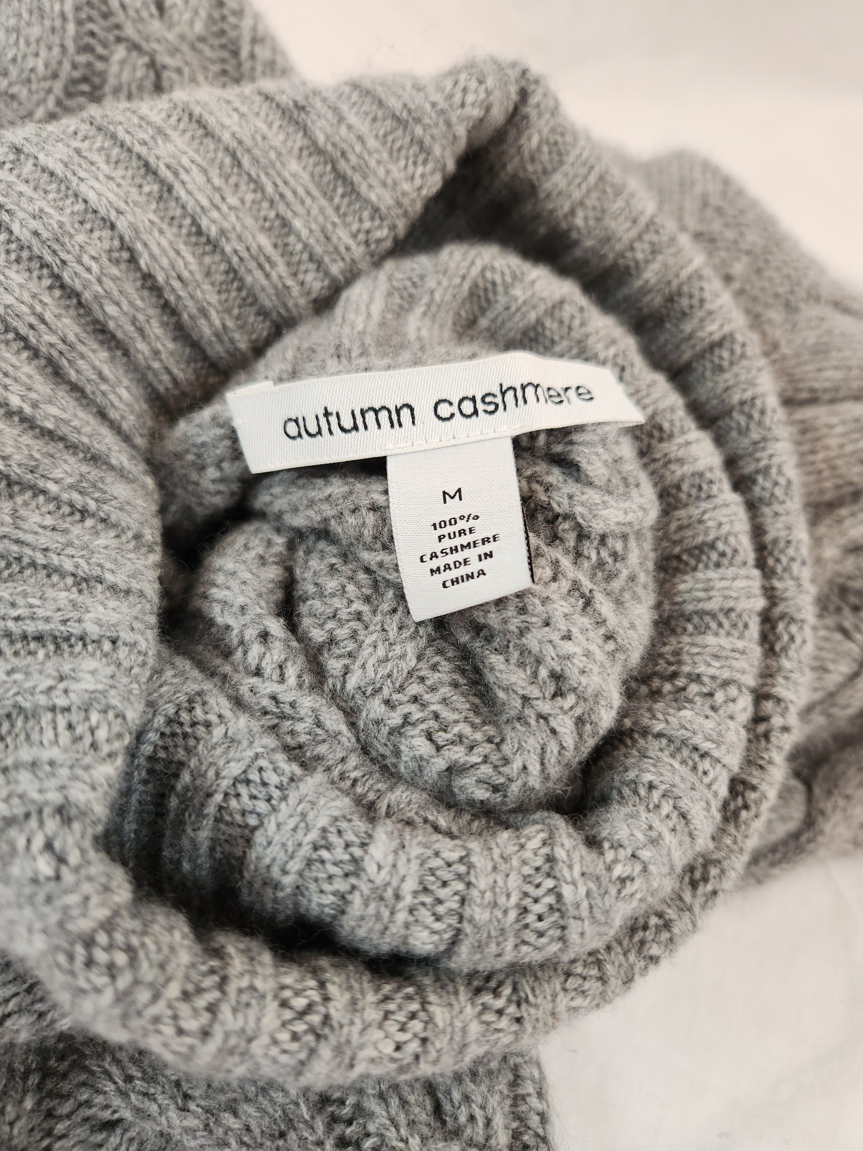 Autumn Cashmere Gray Cable Knit Fisherman Turtleneck Sweater