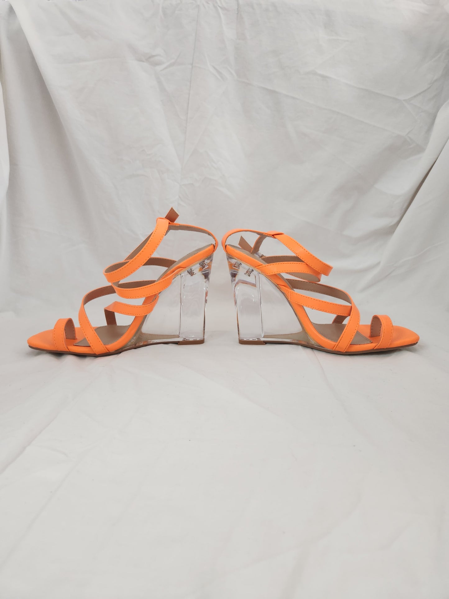NEW - JustFab Neon Orange Neila Strappy Wedge - Size: 9