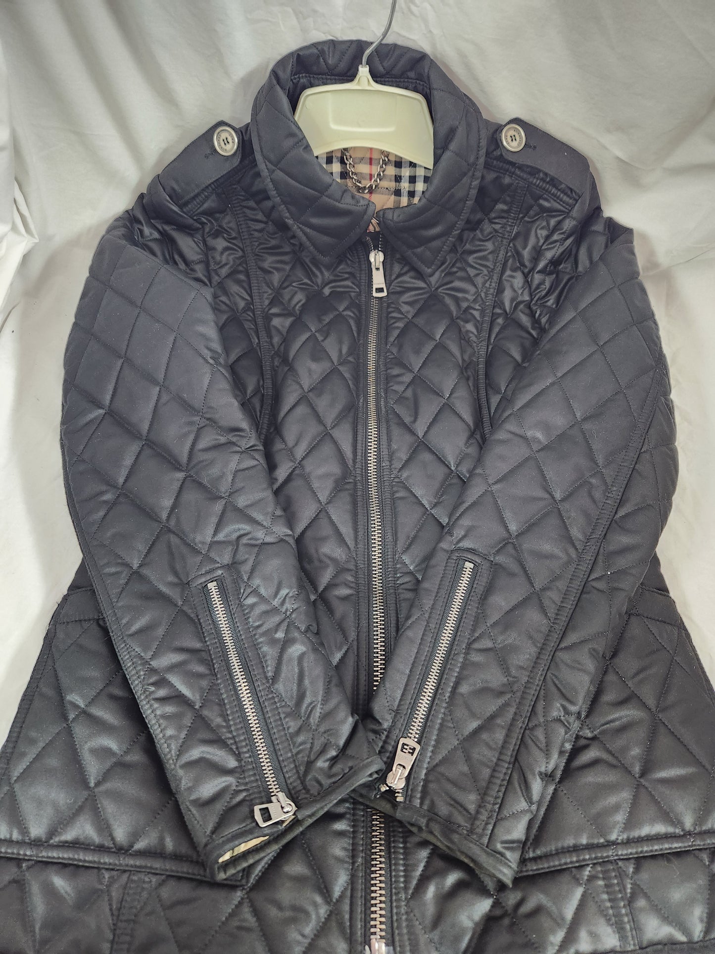 Burberry Brit Women's Black Diamond Quilted Check Lined Jacket
