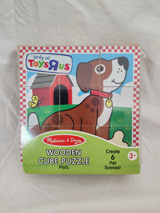NEW - Melissa & Doug Pets Wooden Cube Puzzle With Storage Tray