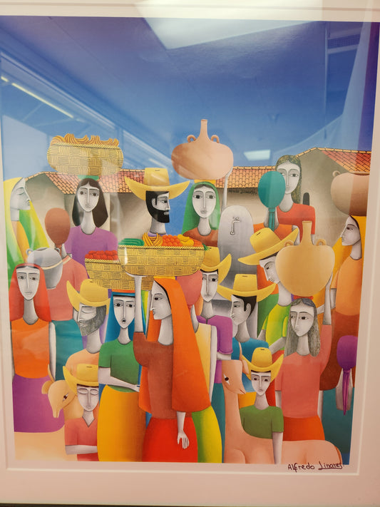 Rare - Unique Salvadoran Artist ALFREDO LINARES Signed/Dated Lithograph Print