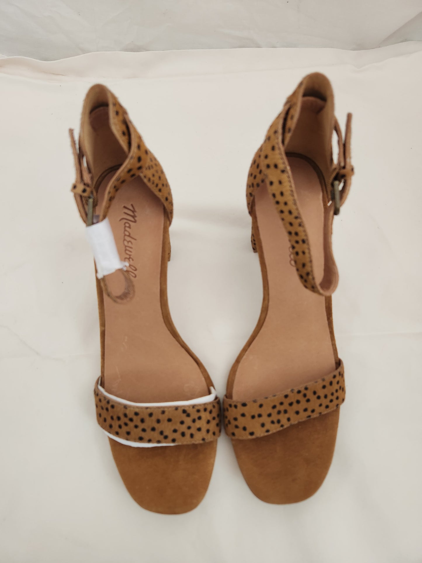 NIB - Madewell Equestrian Brown Heeled Spotted Calf Hair Sandals - Size 7.5