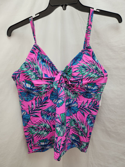 NWT - Swimsuits For All Floral Tie-Front tankini Top - 14 C/D