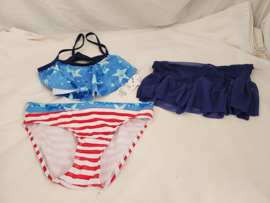 NWT - Joe Boxer Girls Red/White & Blue 3-Piece Swimsuit - S | 6/6X