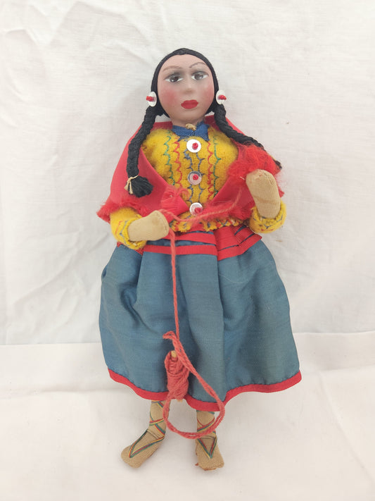 VTG - Peruvian Hand Made Doll - Woman Knitting (damaged)